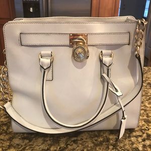 Michael Kors Hamilton Satchel - Leather (White)